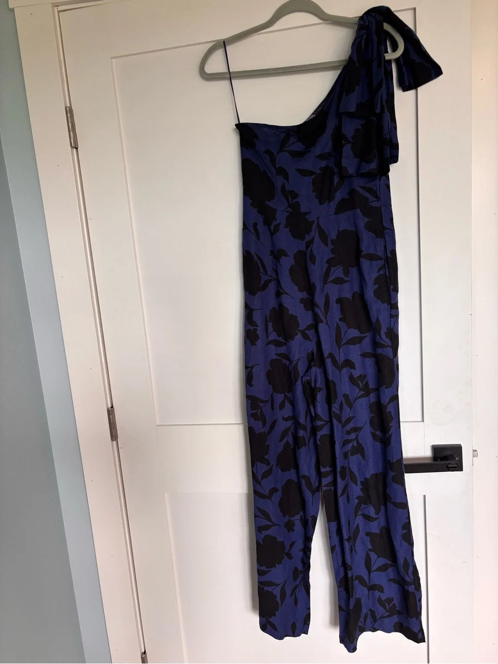 kate spade Navy Blue One-Shoulder Floral Jumpsuit with Black Print